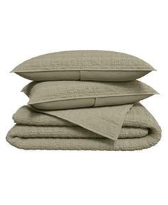 Комплект из 3 предметов: стеганое одеяло из 100% хлопка с сотовой вафельной текстурой, обработанное методом стирки Linery & Co, Eucalyptus green, Full/Queen