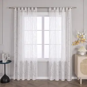 Штора Burnout Voile с петлями, прозрачная, с узором Цветы сливы, для спальни, гостиной, белая, 225 x 140 см (В x Ш), 1 шт. Joyswahl