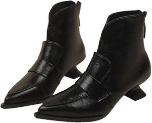 Женские короткие ботинки чистого цвета для осени и зимы, с острым носком и задней молнией, каблук-«шпилька», модные и повседневные. Fusecottc, Black