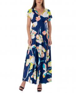 Платье-кимоно с V-образным вырезом, завышенной талией и короткими рукавами, с принтом 24seven Comfort Apparel, Miscellane