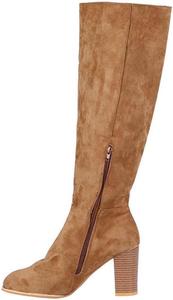 Женские высокие замшевые сапоги выше колена с удобным массивным высоким каблуком, заостренным носком и боковой молнией Generic, Beige