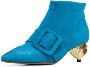 Женские стильные ботильоны XYD с металлической отделкой, невысоким каблуком, заостренным носком, боковой молнией и пряжкой, короткие офисные повседневные туфли, Blue