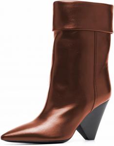 Женские сапоги FOWT с заостренным носком до середины икры, специальные массивные ботильоны на высоком каблуке, на застежке, для вечеринок, зимние вестерн-ботинки, размеры 4-16 US, Brown Patent