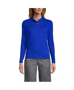 Женская школьная форма с длинным рукавом, женская рубашка-поло с интерлоком Lands' End, синий