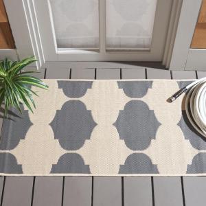 Ковер SAFAVIEH, 61 x 110 см, Washable Outdoor Courtyard Collection - , Beige & Anthracite, без линьки и легкий в уходе, идеально для патио, входной двери, прихожей, придверный ковер (CY6162-236)