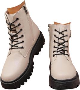 Женские ботинки - короткие шнурованные ботильоны с подошвой и боковой молнией | Ботинки для женщин | Ботильоны для женщин Generic, Beige-E