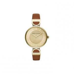 ARMANI EXCHANGE Часы AE Quartz Movement Leather Strap Gold Dial Women's Watch