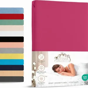 Простыня на резинке джерси 100x200 см, 100% хлопок, пурпурный