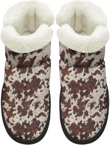 Зимние ботинки KEIAHUAN для женщин с меховой подкладкой, теплые ботинки без шнурков для холодной погоды, уличные ботильоны, Brown Cow