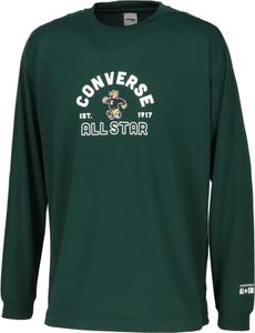 Футболка с длинными рукавами Converse CB252359L с принтом, влагоотводящая, быстросохнущая, зеленый
