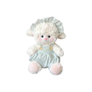 Милые и мягкие плюшевые куклы ягнята с бантиком, высота 22см/32см/45см MENGMENGBUNNY, светло-голубой