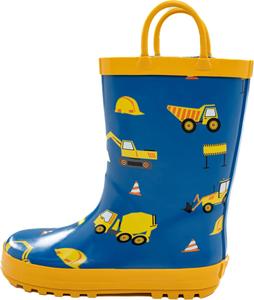 Детские резиновые сапожки для дождя - водонепроницаемые сапожки для малышей для девочек и мальчиков с забавными рисунками и удобными ручками для надевания Hbxooxts, Blue-Vehicles