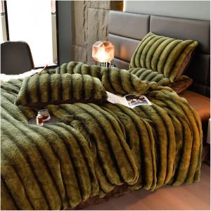 YUSIWOAL Комплект постельного белья из искусственного кроличьего меха бархатного флиса коричневый полосатый