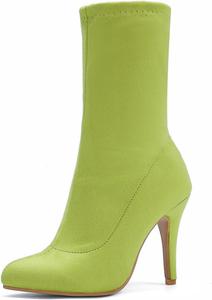 Женские модные ботильоны Aflngle с заостренным носком, закрытые, на высоком каблуке-стилетто, эластичные замшевые короткие ботинки, элегантные и удобные, на среднем голенище, Green