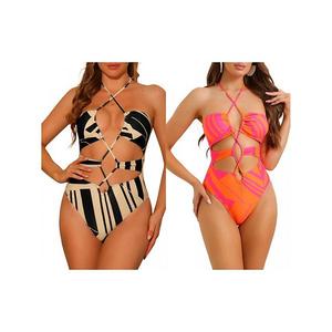 Женский купальник-бикини с принтом и вырезом 2 шт Inspire Chic, Rose Red Khaki