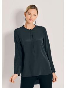 MADELEINE Роскошная блузка без воротника темно-синего цвета