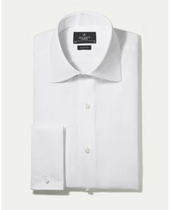 Однотонная узкая мужская рубашка из поплина белого цвета Hackett, белый