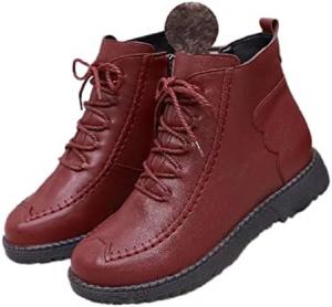 Женские ботинки с подошвой Oxford, утепленные флисом, кожаной подошвой, противоскользящие повседневные ботинки, теплые зимние снежные ботинки. Vannida, Red Fleece