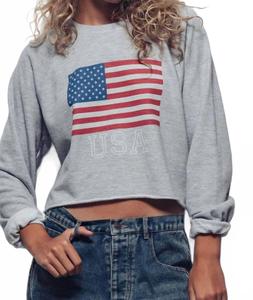 Кроп худи с принтом в виде флага США в сером меланже Urban Daizy, серый