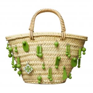 TORY BURCH Сумка женская маленькая из рафии с кожаной отделкой