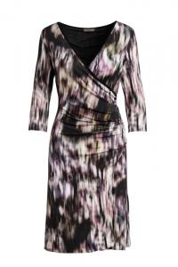 Платье с искусственным запахом из принтованного трикотажа от модного бренда Conquista, черный