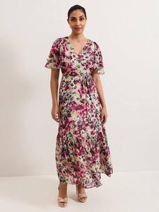 Миниатюрное фиолетовое платье макси с цветочными оборками Phase Eight, разноцветный