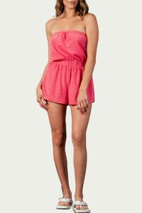 Комбинезон из хлопка и махровой ткани Anise без бретелек в розовую/оранжевую полоску LUCCA