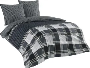 Комплект постельного белья из хлопка-перкаля, 3 предмета, 240x220 + 80x80, двусторонний, в серо-черную клетку, Ramos leonado vicenti