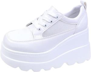 Женские ботильоны на платформе с боевым стилем, с сеткой, массивным высоким каблуком, панк, короткие ботинки, шнуровка, повседневные кроссовки Generic, White