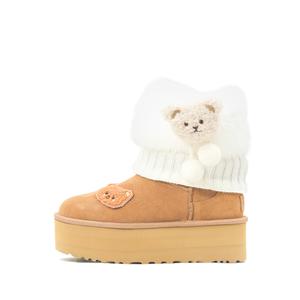 Женские короткие зимние сапоги Fluffy Snow Rabbit из натуральной кожи с расщепленным ворсом, термостойкие и износостойкие, цвет каштановый UGG, fluffy snow rabbit 3