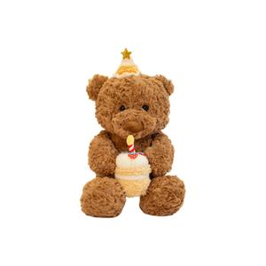 Плюшевая кукла мишка с тортом в обнимку и праздничным колпаком, высота 40см/55см, длина 40см Mise