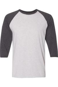 Бейсбольная футболка JERZEES Triblend с рукавами реглан и тремя четвертями, цвет white heather/ black heather