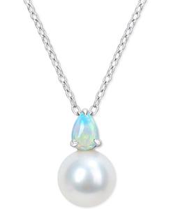 Кулон-подвеска из культивированного пресноводного жемчуга (8,5 мм), камень рождения, длиной 45 см, стерлингового серебра с покрытием из 18-каратного розового золота или стерлингового серебра Macy's, October/Blue Opal