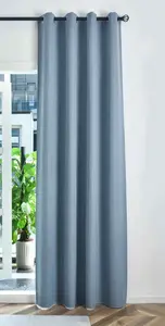 Плотная штора с люверсами и подхватами, 225 x 145 см (Ш x В), синяя, 100% затемнение, Munich Dark, трехслойное переплетение, узор елочка, 202410 Astek