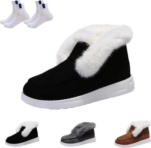 Женские зимние плоские пушистые снежные сапоги, теплые домашние и уличные тапочки, обувь для дома, противоскользящие, с меховым воротником, без шнурков Generic, Black