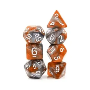 Набор Poly — осколок янтаря с белым (7), Dice Sets - Resin/Acrylic - Red, Orange, Yellow, & Pink (Foam Brain Games)