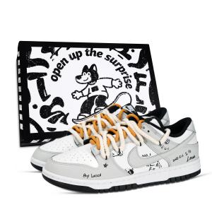 Nike Кроссовки для скейтбординга Dunk Black White, Graffiti Text Slip Resistant Abrasion Resistant low top unisex gray
