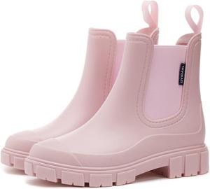Короткие женские дождевые сапоги водонепроницаемые сандалии на щиколотку модные челси противоскользящие садовые ботинки для работы на улице LIOERDIWE, Pink