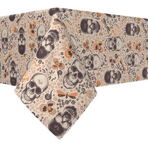 Квадратная скатерть, 100 % хлопок, 52x52 дюйма, черепа и цветы в стиле ретро.