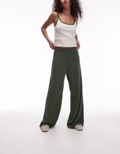 Широкие фактурные брюки Topshop цвета хаки