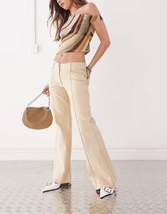 Узкие расклешенные брюки из твила Motel linitra песочного цвета