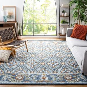 Ковер ручной работы из премиальной шерсти SAFAVIEH, 305 x 427 см, Blossom Collection Navy/Yellow BLM605N для гостиной, столовой, спальни