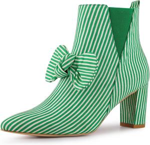 Женские ботильоны Allegra K с острым носком, молнией, полосатым дизайном и массивными каблуками, Green
