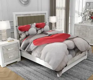 Постельное белье 160x200 см + 2x70x80 см, комплект из 3 предметов, 100% хлопок, сатин, молния, сердечки, красный - | So.0068 SOVIO