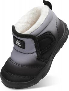 Детские зимние теплые ботинки QFH для мальчиков и девочек, уютные флисовые снежные ботинки для малышей, нескользящие прогулочные ботинки, водоотталкивающие с искусственным мехом, Grad Grey