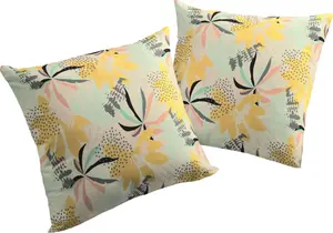 Декоративная подушка Адам "Джунгли", сертификат GOTS - чехол на подушку без наполнения, 1 шт Adam 50х50 см, желтый/розовый