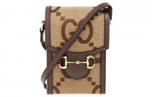 GUCCI Джутовая холщовая сумка с кожаной лямкой через плечо мини унисекс верблюжий и черный