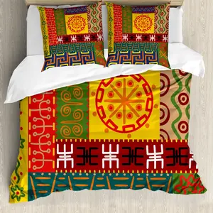 Пододеяльник ABAKUHAUS Primitive, в примитивном племенном стиле, с защитой от клещей, подходит для аллергиков, с наволочками, 200 см x 200 см - 80 x 80 см, желто-зеленый Abakuhaus