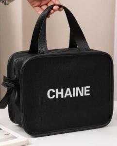 Элегантная большая косметичка с бантом-цепочкой, черная, inna