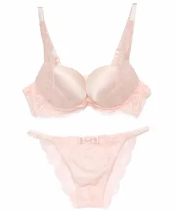 Комплект из бюстгальтера и шортиков из атласа и кружева, подчеркивающий бюст Pourvous, цвет Pink